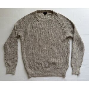 J Crew Cotton Knit Ribbed Crewneck Sweater Marled M Raglan Fisherman Men's